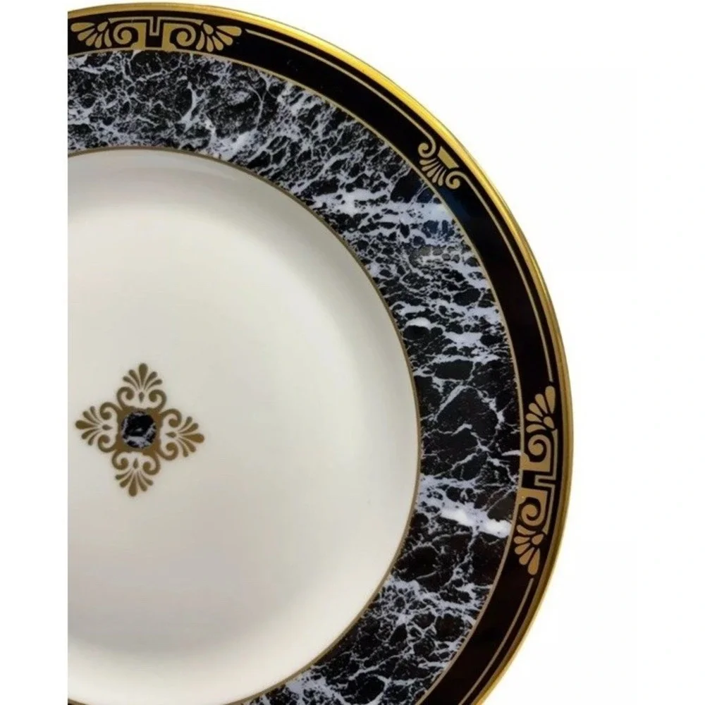 6 Dorian Marble Lenox Accent Collection Salad‎ Plate Medallion Black Marble Band
